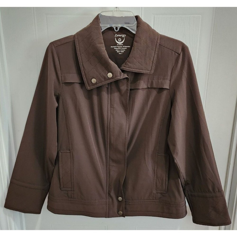 Chico's Zenergy Women's Zip/Snap Front Stretch Activewear Jacket Brown Sz 1 (M)